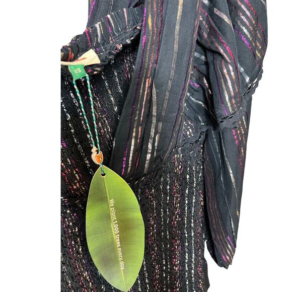 NWT Farm Rio Black Rainbow One Shoulder Metallic Lurex Stripes Mini Dress SZ XS - Picture 11 of 12